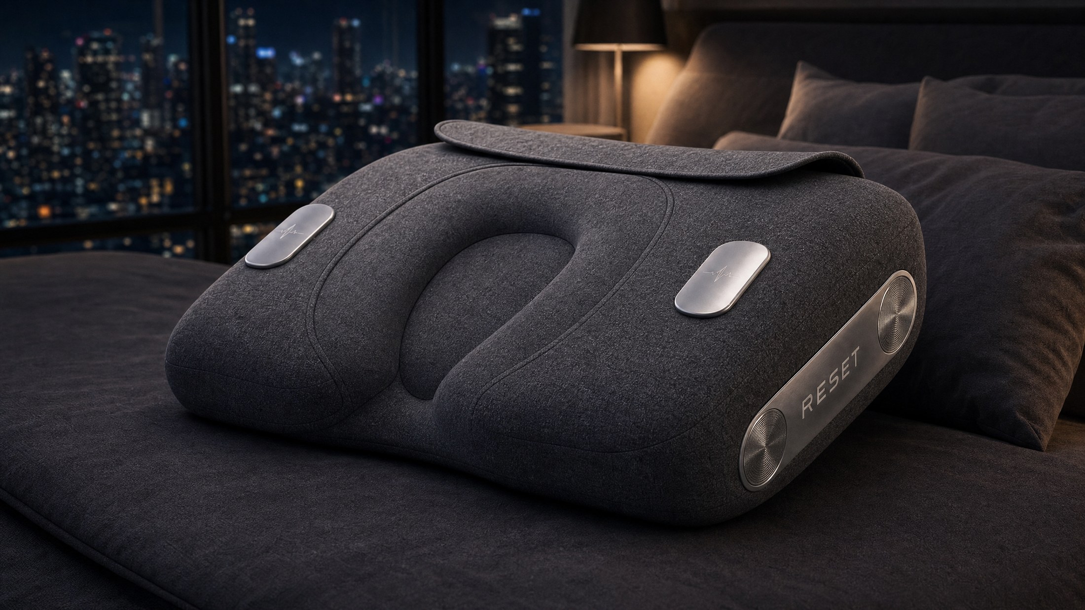 The RESET pillow, showing the adjustment control on the outer shell.