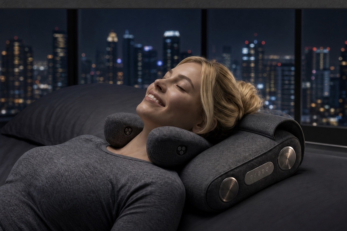 Resting face-up, the face free of the pillow surface.